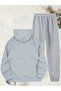 Pocket Zipper Cute Bear Printed Hooded Bottom Top Oversize Women's Black Gray Tracksuit Set - 2