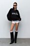 Women's Black Beverly Hills Written Zippered Half Turtleneck Sweatshirt – Comfortable Oversize - 3