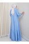 Women's Blue Strawberry Fabric Dress with Tie Detail - 6