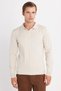 Men's Slim Fit Slim Fit Long Sleeve Polo Neck Striped Stone Sweater