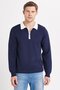 Men's Standard Fit Long Sleeve Half Zip Polo Neck Navy Blue Sweater