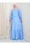Women's Blue Strawberry Fabric Dress with Tie Detail
