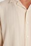 Men's Relax Fit Relaxed Cut Striped Apaş Collar Short Sleeve Light Beige Shirt - 3