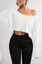 White Women's Off Shoulder Boat Neck Oversize Long Sleeve Crop T-Shirt - 2