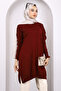 Dark Burgundy Crew Neck Mercerized Casual Knitwear Tunic - 3