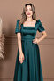 Satin Square Neck Balloon Sleeve Midi Dress - Emerald Green - 4