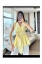 V-Neck Belted Ruffled Trendy Tericotton Fabric Blouse