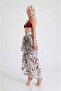 Brown Leaf Patterned Natural Beach Dress with Light Floor |   100X145Cm |   Chiffon & Luxury Satin - 2