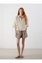 Brown Women's Shorts with Elastic Waist and Linen Blend
