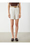Two Mt Shop Quality Lcw Vision Beige Striped Linen Blend Women's Shorts with Belt - 2