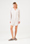 Women's Buttoned Polka Dot Nightgown Ecru Purple – Breathable Fabric with Pocket Detail - 4