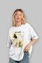 Cat Club Front Printed White Oversize T-Shirt Men's Women's 100% Cotton Crew Neck T-Shirt - 4