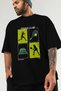 Tennis Club Front Printed Black Oversize T-Shirt Men's Women's 100% Cotton Crew Neck T-Shirt - 4