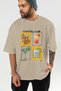 Cocktail Club Front Printed Beige Oversize T-Shirt Men's Women's 100% Cotton Crew Neck T-Shirt - 6