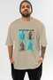 Mythology Club Front Printed Beige Oversize T-Shirt Men's Women's 100% Cotton Crew Neck T-Shirt