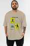 Tennis Club Front Printed Beige Oversize T-Shirt Men's Women's 100% Cotton Crew Neck T-Shirt