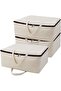 Breathable Cotton Storage Bags with Handles & 3-Side Zip, for Clothes and Bedding, 3pcs Beige