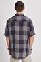 Men's Relax Fit Relaxed Fit Sport Collar Short Sleeve Viscose Check Shirt - 5