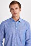 Men's Regular Fit Classic Cut Oversized Long Sleeve 100% Cotton Linen Texture Pocketed Navy Blue Striped Shirt - 2