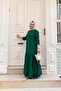 Women's Layered Ribbed Green Hijab Dress - 5