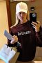 Women's Burgundy Delicate Written Oversize Sweatshirt – 3 Thread Embossed, Gothic Printed, Casual City Style