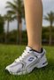 Daily Unisex White Black Sneaker Non-Slip High Sole Patterned Knitwear Lace-Up Running Sports Shoes - 3