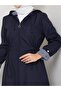 Women's Hooded Stripe-Detail Navy Bonded Coat - 6