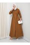 Women's Hooded Tan Bondit Coat with Line Detail - 3