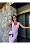 Textured Knitted V-Neck Midi Length Summer Dress - 2
