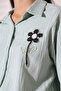 Ribbed Long Sleeve Durres Textured Flower Pearl Cool Fabric Women's Shirt - 5