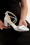 Pointed-Toe Women's Shoes with Closed Back, Open Sides, Crisscross Stone Details, 5 cm Thick Heel - 3