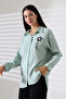 Ribbed Long Sleeve Durres Textured Flower Pearl Cool Fabric Women's Shirt - 4