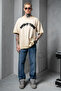 Men's Cream Oversize T-Shirt Loose Cut Printed - 2