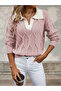 Polo Neck Knitted Patterned Women's Powder Knitwear Sweater - 2