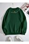 Green Women's Good Special Chest Printed Oversize Crew Neck