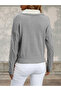 Polo Neck Knitted Patterned Women's Gray Knitwear Sweater - 4