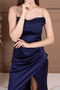 Satin Ruffled Collar Long Evening Dress - Dark Blue - 2