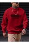 Red Unisex Women/Men Detailed Los Angeles Special Printed Colorful Oversize Crew Neck Cotton - 2
