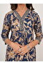 Navy Blue Floral Co-Ord Set – Kurta & Pant with Zari Detailing - 2