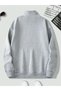 Gray Unisex Men/Women Solid Color Stand Collar Half Zipper Cotton Oversize - 2