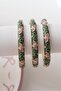 Pink Floral Green Enamel Handcuff Bracelet - 2