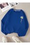 Blue Women's Happy Daisy Special Colored Oversize Crew Neck Cotton