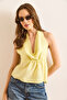 Women's Yellow Tie-Up Strap Back Detailed Cotton Blouse Blz-19003070 - 4
