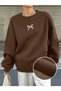 Brown Unisex Men/Women's Ribbon Special Colored Oversize Crew Neck Cotton