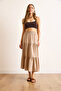 Women's Stone Layered Draped Midi Woven Skirt Etk-19000313 - 5