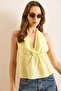 Women's Yellow Tie-Up Strap Back Detailed Cotton Blouse Blz-19003070 - 5
