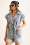 Women's Light Blue Pocketed Belted Denim Vest Ylk-19000079