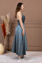 Satin Back Strap Detail Asymmetrical Cut Long Dress - Çağla - 3