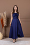 Satin Back Strap Detail Asymmetrical Cut Long Dress - Dark Blue