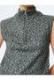 Half Zipper Detailed Stand Collar Sleeveless Knitwear Sweater - 5